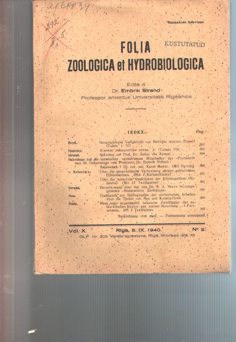 Embrik Strand  Folia Zoologica et Hydrobiologica Vol X Nr.2 