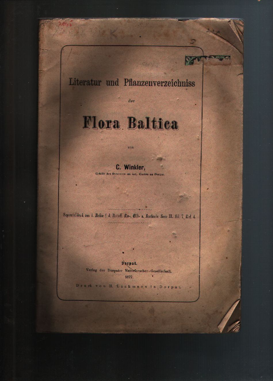 C. Winkler  Literatur und Pflanzenverzeichniss der Flora Baltica 