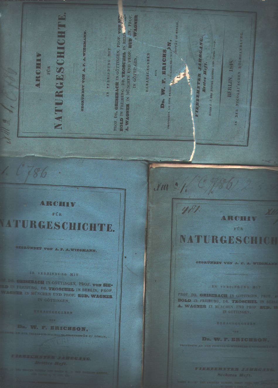 Dr. Erichson Hrsg.  Archiv für naturgeschichte 14. Jg. 1.,2. und 6.  Heft 