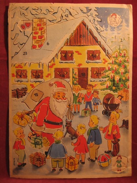 (Kunze ?).  Adventskalender " Weihnachtsmann bringt Geschenke ". 