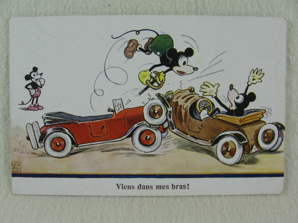   Micky Maus / Mickey Mouse Postkarte " Viens dans mes bras ". (Komm in meine Arme). 