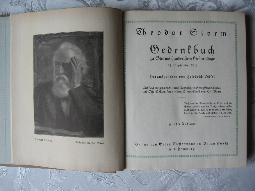 Düsel, Friedrich (Herausgeber):  Theodor Storm. Gedenkbuch zu Storms hundertsten Geburtstage 14. September 1917. 