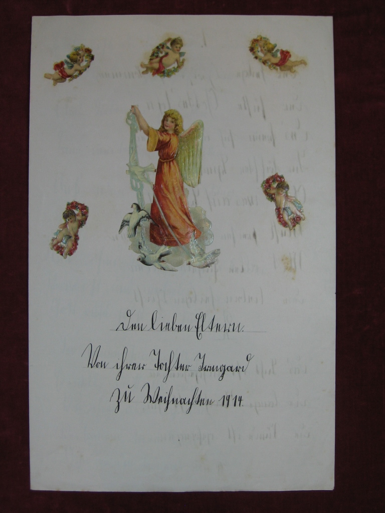   Selbstgefertigter Weihnachtsbrief, den lieben Eltern von ihrer Tochter zu Weihnachten 1914. 