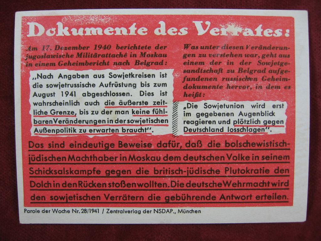   NS-Propagandazettel: Parole der Woche Nr. 28, 1941: Dokumente des Verrates. 