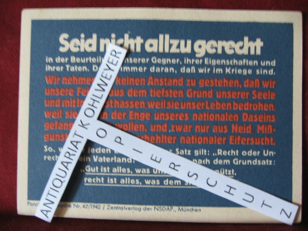  NS-Propagandazettel: Parole der Woche Nr. 42, 1942: Seid nicht allzu gerecht. 