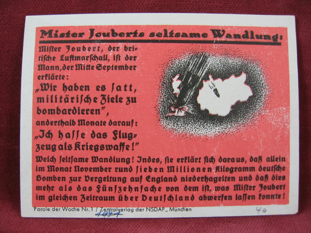   NS-Propagandazettel: Parole der Woche Nr. 1, (1940): Mister Jouberts seltsame Wandlung. 