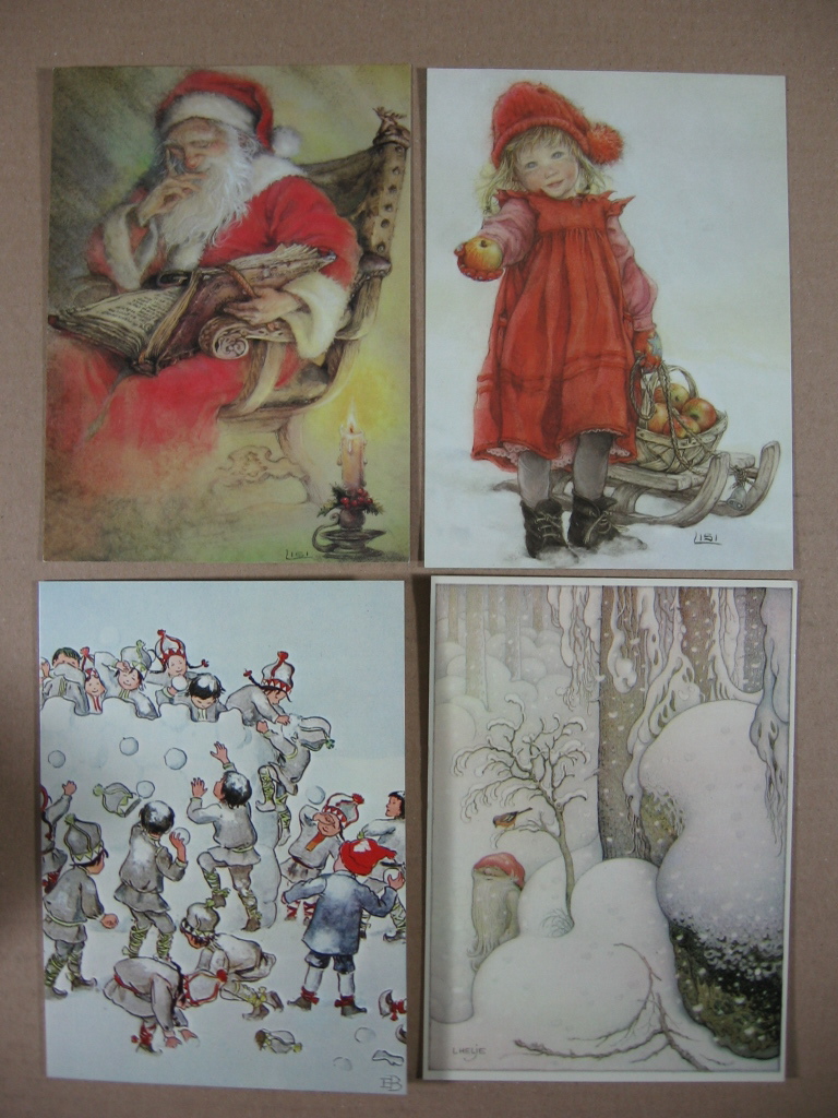 Elsa Beskow, Lennart Helje, Lisi Martin:  3 Künstlerpostkarten, 1 Künstler-Briefkarte. Weihnachten, Winter. 