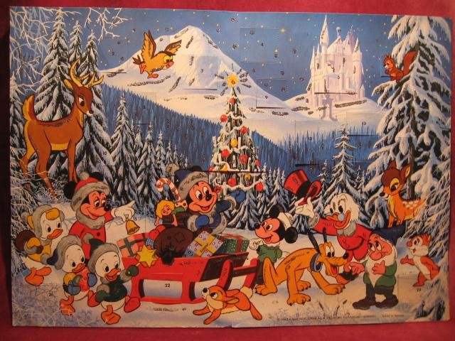 Disney, Walt:  Adventskalender " Dagobert trifft Micky Maus mit Schlitten im Winterwald ". 