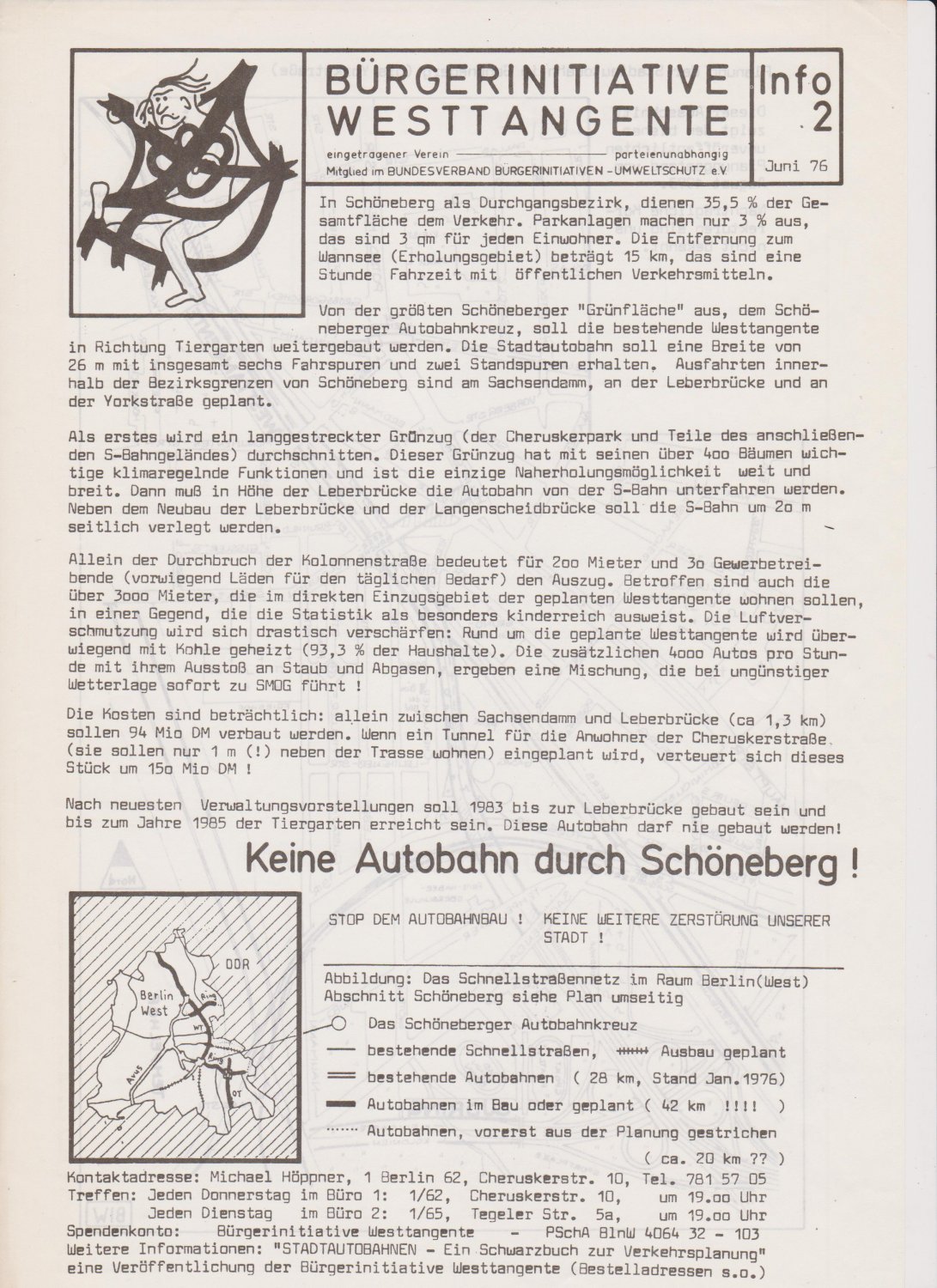 Bürgerinitiative WESTTANGENTE:  Info 1, März 77. Info 2, Juni 76 (sic!). Info 4. (Flugbblätter). 