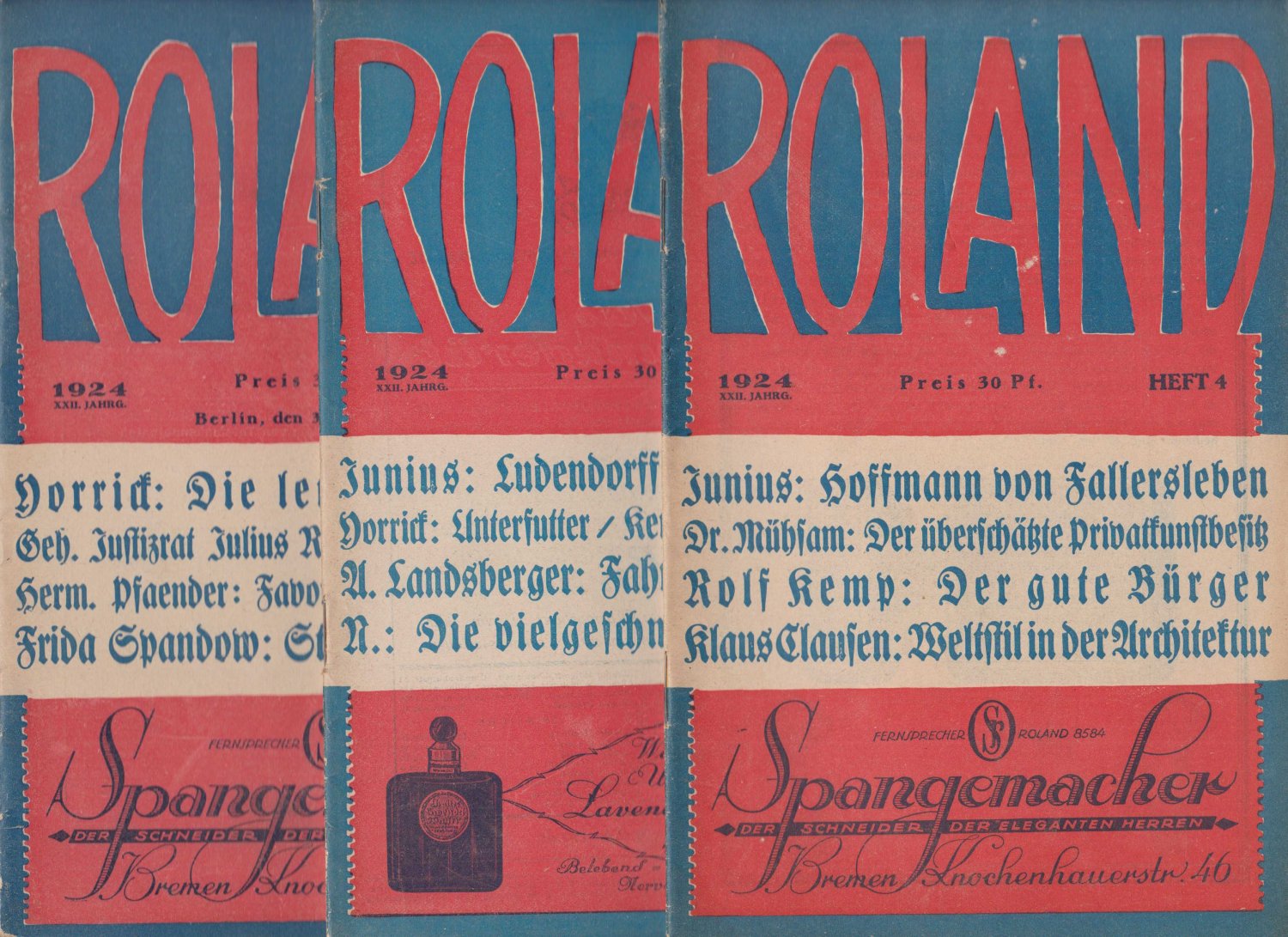 WITTNER, Doris (Red.):  ROLAND / Der Roland von Berlin.   Konvolut von 31 Heften, 1923 und  1924. Begründet von Dr. L. Leipziger. 