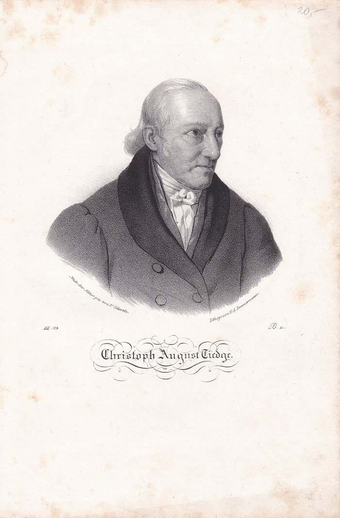   Porträt / Bildnis von Christoph August Tiedge (1752-1841) Original-Lithographie. Nach der Natur gez. von V. Schertle. Lithogr. von F. A. Zimmermann. 