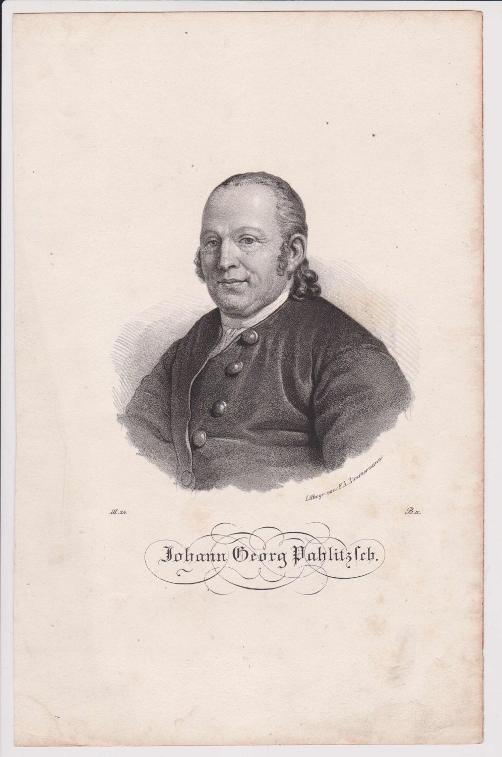 Palitzsch, Johann Georg. -  Porträt / Bildnis von Johann Georg Pahlitzsch (1723-1788). Original-Lithographie. 