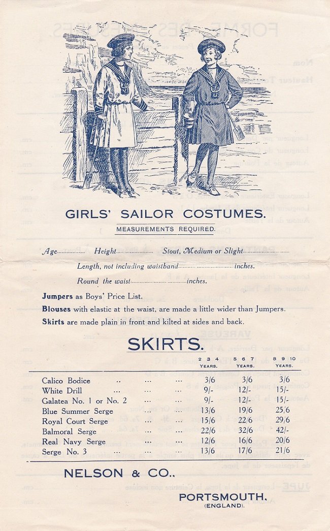 Nelson & Co., Portsmouth (Editors):  Girls' Sailor Costumes. (Original product advertising). 