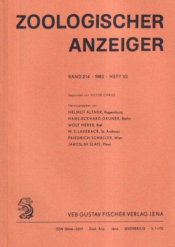 Zoologischer Anzeiger  214.Band 1985 Heft 1/2 bis 5/6 (3 Hefte) 