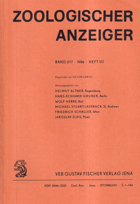 Zoologischer Anzeiger  217.Band 1986 Heft 1/2 bis 5/6 (3 Hefte) 