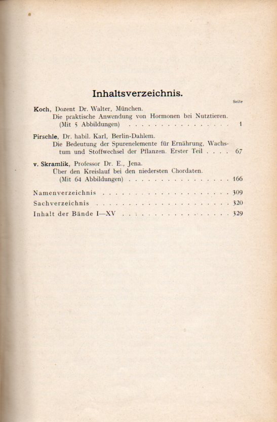 Frisch,K.v.+W.Ruhland+W.Vogt+F.v.Wettstein(Hsg.)  Ergebnisse der Biologie 15.Band 