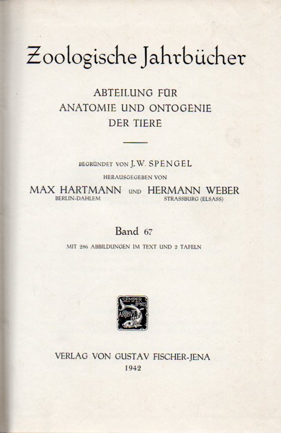 Hartmann,Max und Hermann Weber (Hsg.)  Zoologische Jahrbücher 
