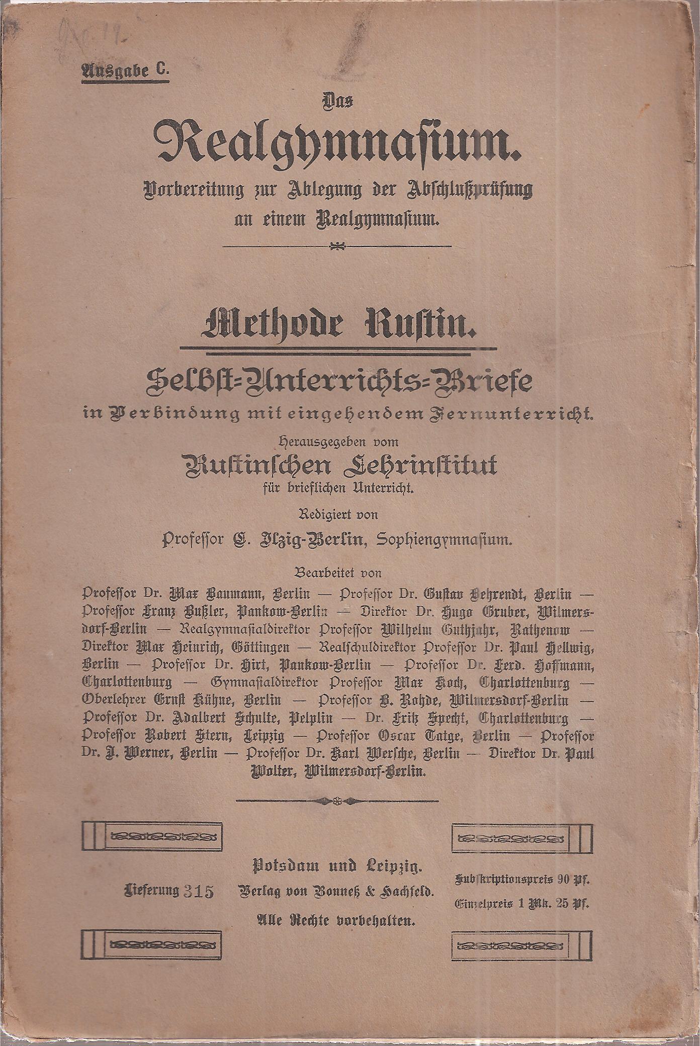 Rustinsches Lehrinstitut (Hsg.)  Selbst-Unterrichts-Briefe Methode Rustin Brief 19 Ausgabe C 