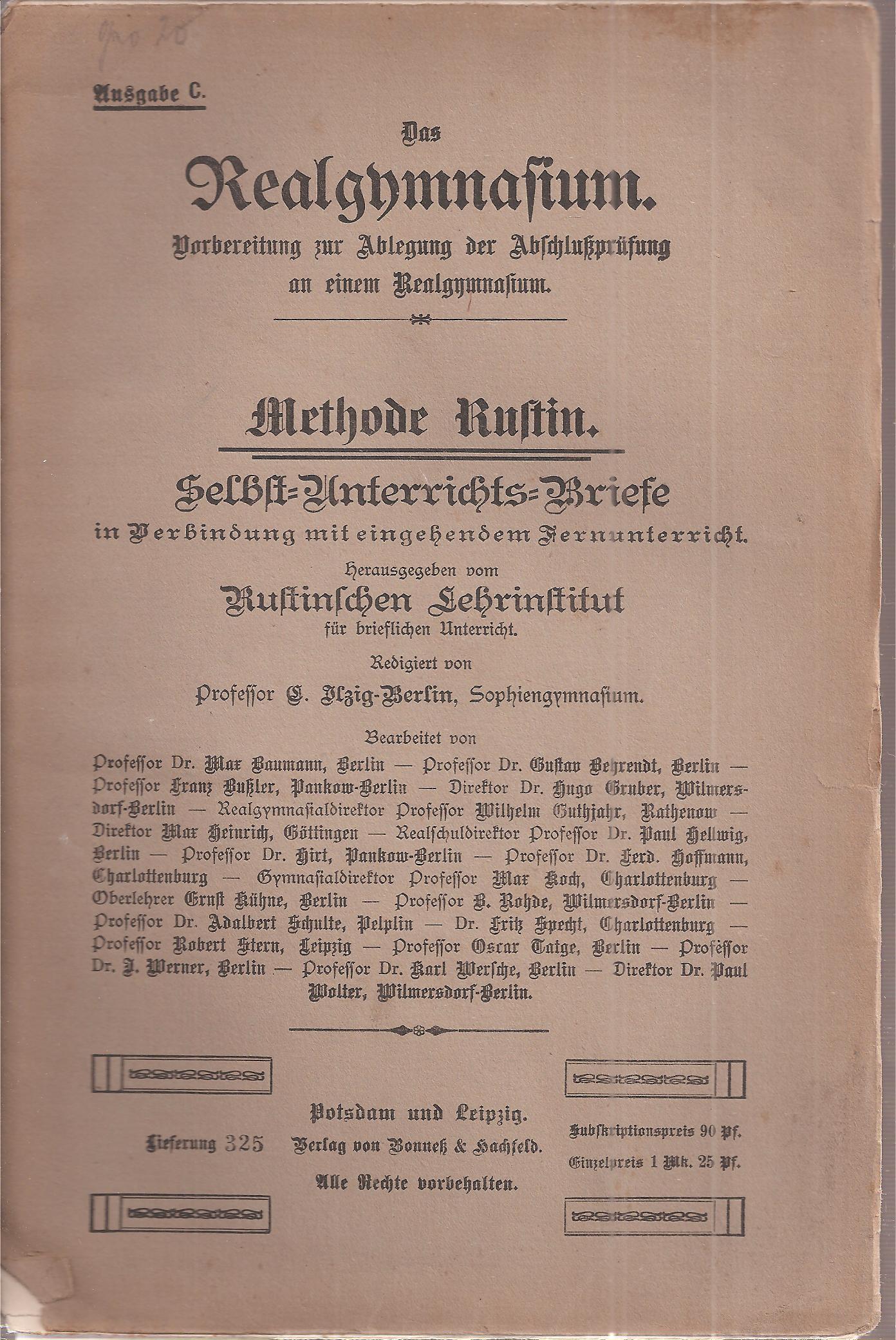 Rustinsches Lehrinstitut (Hsg.)  Selbst-Unterrichts-Briefe Methode Rustin Brief 20 Ausgabe C 