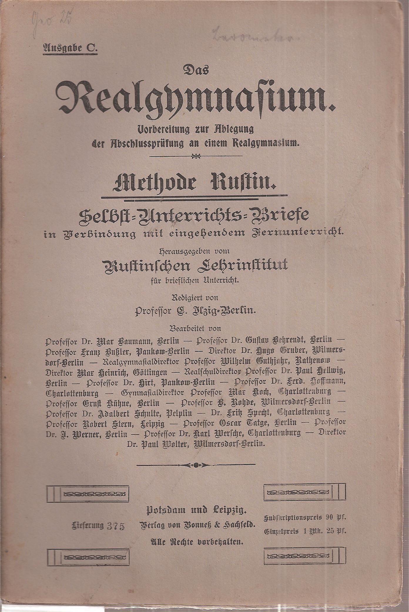 Rustinsches Lehrinstitut (Hsg.)  Selbst-Unterrichts-Briefe Methode Rustin Brief 25 Ausgabe C 