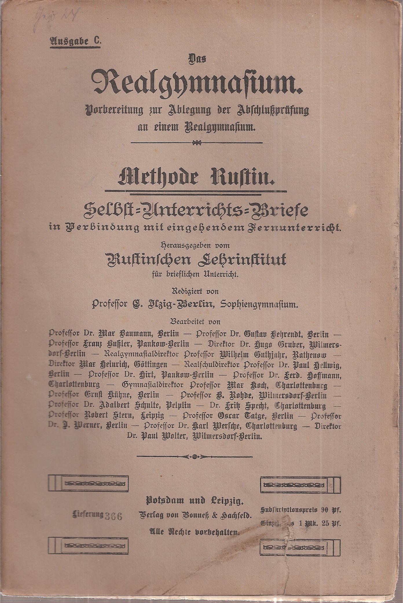 Rustinsches Lehrinstitut (Hsg.)  Selbst-Unterrichts-Briefe Methode Rustin Brief 25 Ausgabe C 