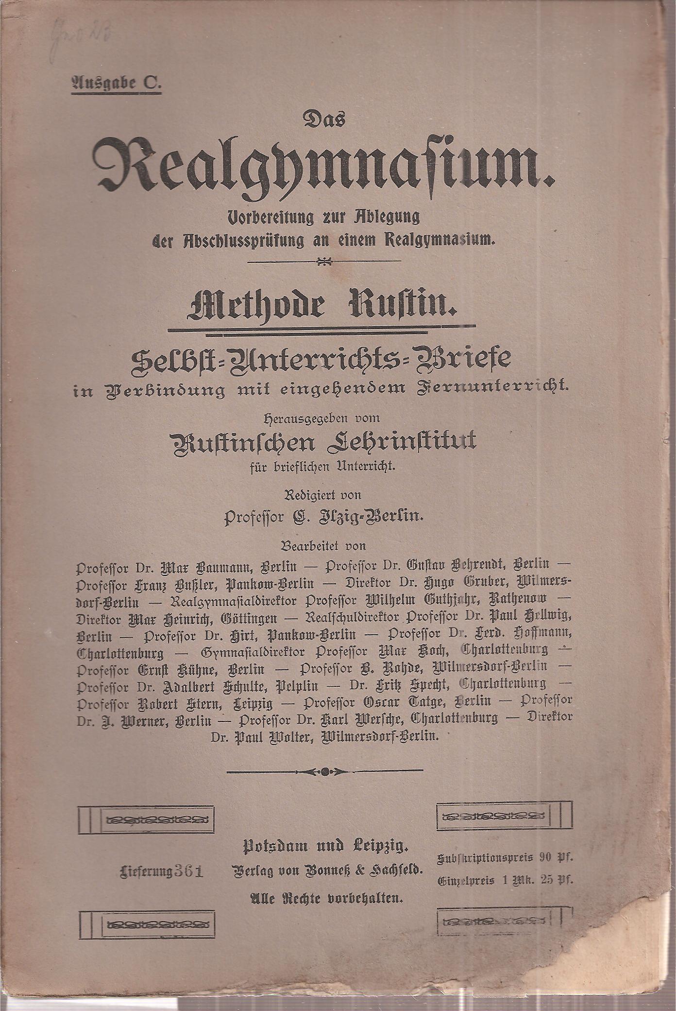 Rustinsches Lehrinstitut (Hsg.)  Selbst-Unterrichts-Briefe Methode Rustin Brief 23 Ausgabe C 