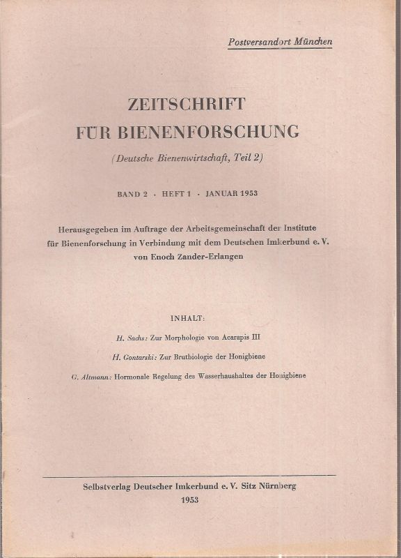 Zeitschrift für Bienenforschung  Zeitschrift für Bienenforschung Band 2 1953-1954 Hefte 1 bis 8 