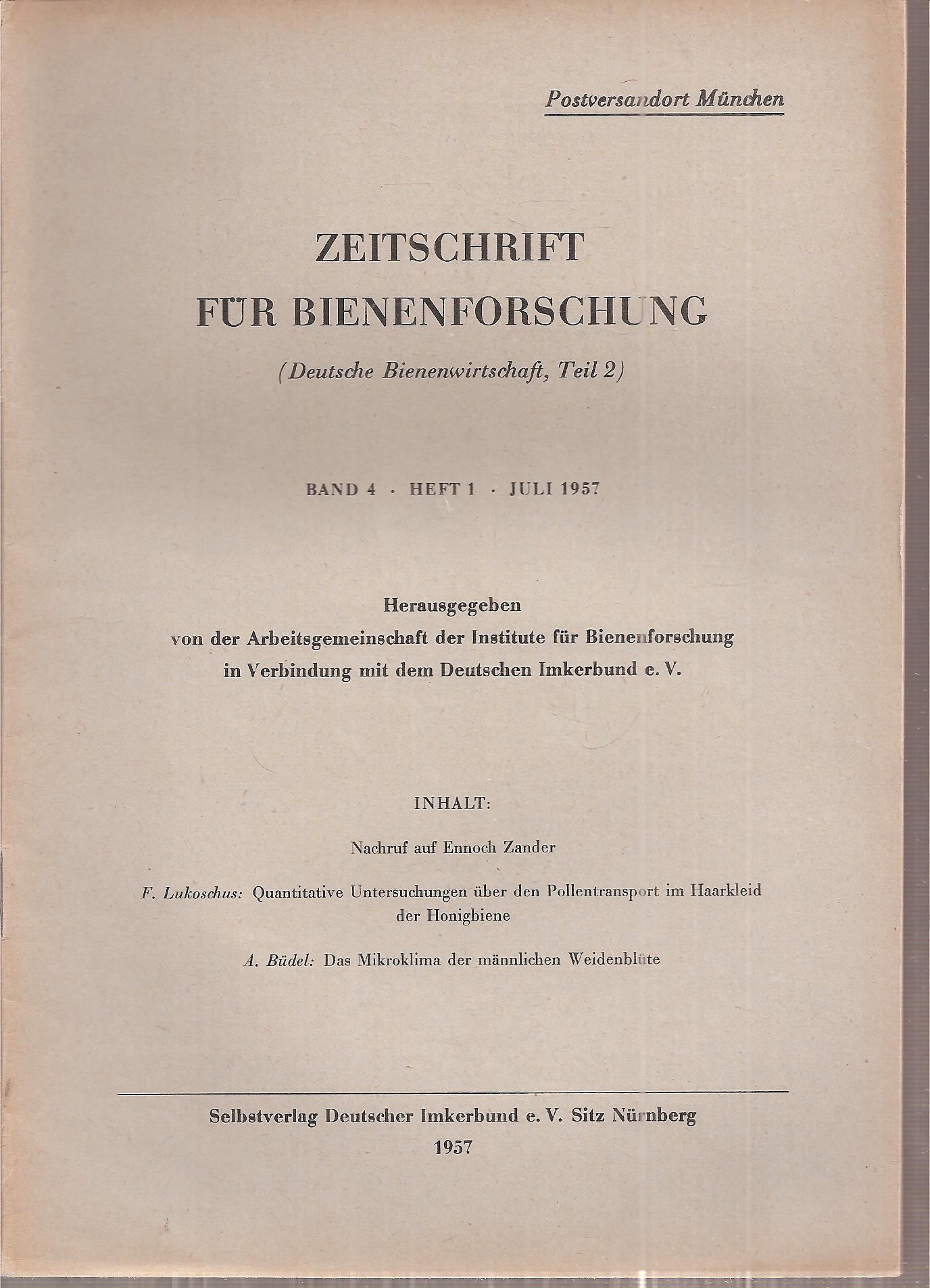 Zeitschrift für Bienenforschung  Zeitschrift für Bienenforschung Band 4 - Hefte 1-10 - 1957-1958 