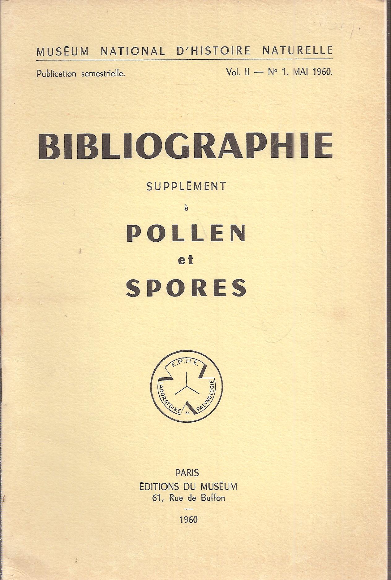 Museum National D'Histoire Naturelle  Bibliographie Supplement a Pollen et Spores 