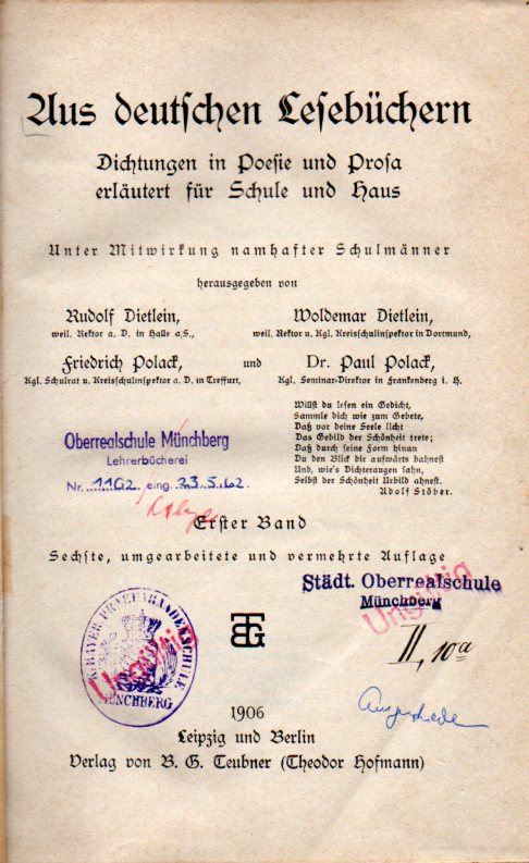 Dietlein,R.+W.Dietlein+F.Polack+P.Polack(Hsg.)  Aus deutschen Lesebüchern 