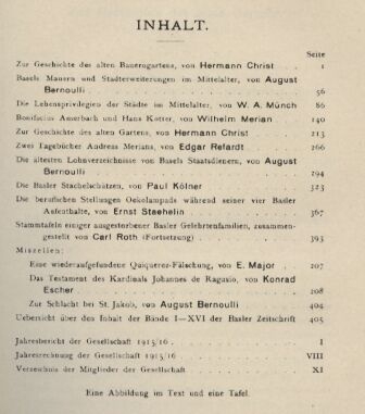Basler Zeitschrift  für Geschichte und Altertumskunde.XVI.Band.1.und 2.Heft 1917 