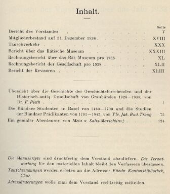 Historisch-Antiquarische Gesellschaft  Graubünden.68.Jahresbericht.Jg.1938 