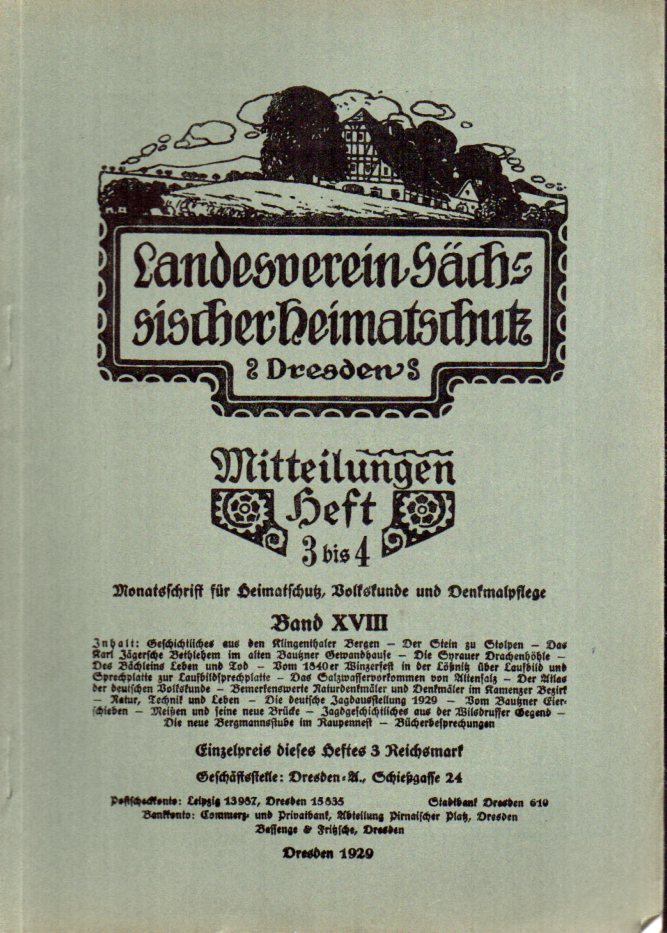 Landesverein Sächsischer Heimatschutz  Mitteilungen,Band XVIII.1929.Heft 3-4 (1 Heft) 