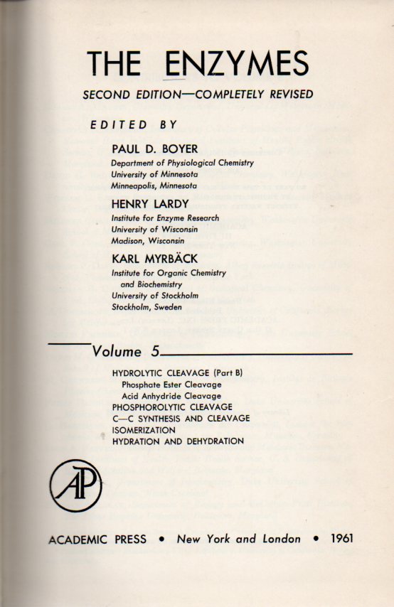 Boyer,Paul D.+Henry Lardy+Karl Myrbäck  The Enzymes. Volume 5. Hydrolytic Cleavage(Part B),Phosphorolytic 