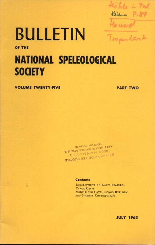 Bulletin of the National Speleological Society  Volume Twenty-Five.1963.Part 2 