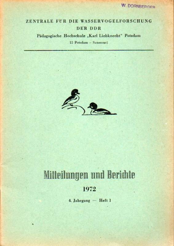Zentrale für die Wasservogelforschung der DDR  4.Jahrgang 1972 Hefte 1 