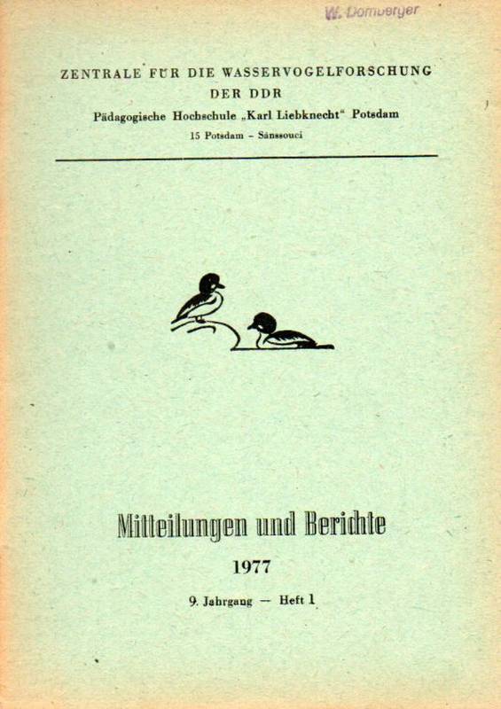 Zentrale für die Wasservogelforschung der DDR  9.Jahrgang 1977 Hefte 1 und 2/3 