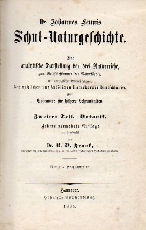 Leunis/Frank,A.B.  Dr. Johannes Leunis Schul-Naturgeschichte 