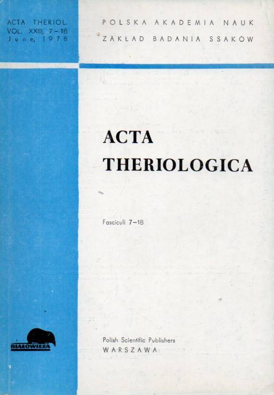 Acta Theriologica  Acta Theriologica Volume XXIII 1978, 1-38. (4 Hefte) 
