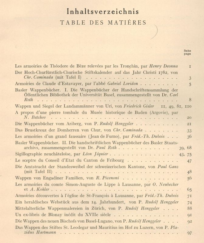 Societe Suisse D'Heraldique  Archives Heraldiques Suisses LII. Jahrgang 1938 Heft 1 bis 4 