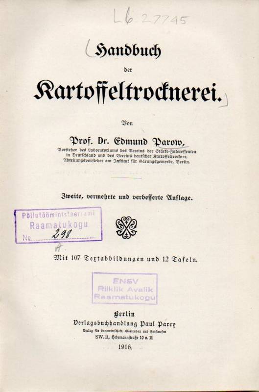 Parow,Edmund  Handbuch der Kartoffeltrocknerei 
