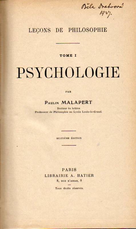 Malapert,Paulin  Lecons de Philosophie.Tome I 