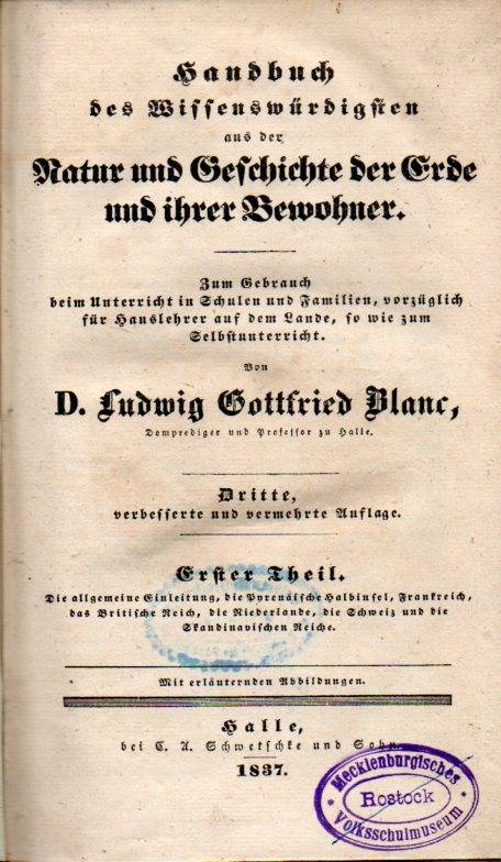Blanc,Ludwig Gottfried  Handbuch des Wissenswürdigsten aus der Natur 