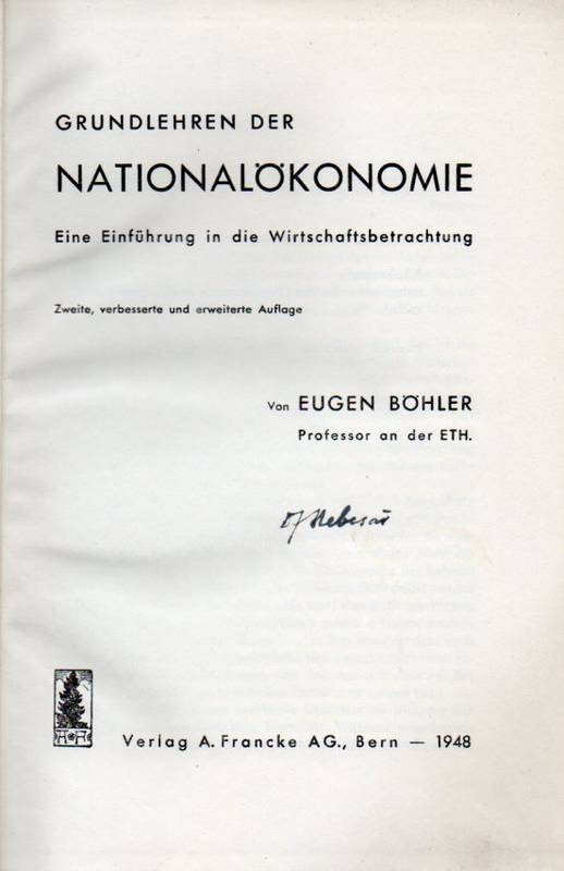 Böhler,Eugen  Grundlehren der Nationalökonomie 