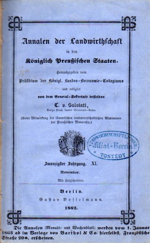 Salviati von,C.  Annalen der Landwirtschaft in den Königlich Preußischen Staaten 