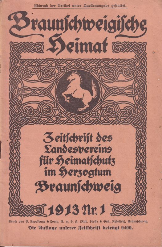 Braunschweigische Heimat  Braunschweigische Heimat 4.Jahrgang 1913 Hefte Nr.1 bis 4 (4 Hefte) 