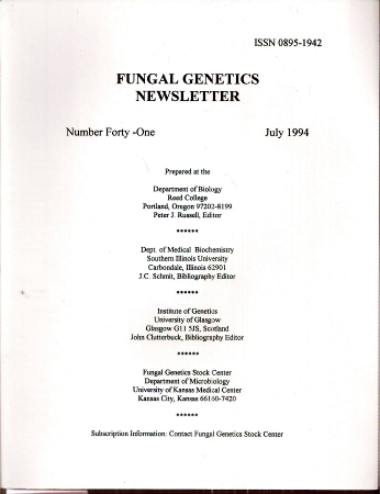 Fungal Genetics Stock Center  Fungal Genetics Newsletter Number Forty-One, July 1994 