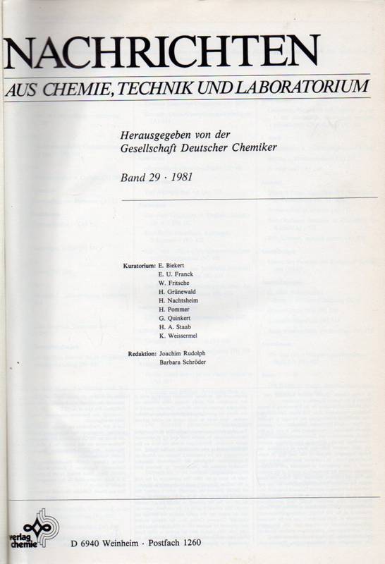 Nachrichten aus Chemie,Technik und Laboratorium  Nachrichten aus Chemie,Technik und Laboratorium Band 29 1981 
