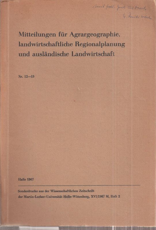 Roubitschek,W.  Mitteilungen für Agrargeographie,landwirtschaftliche Regionalplanung 