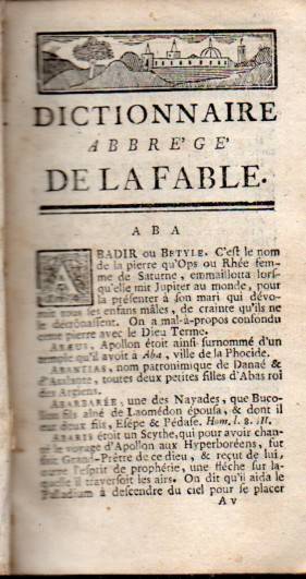 Chompre,M.  Dictionnaire Abrege de la Fable 